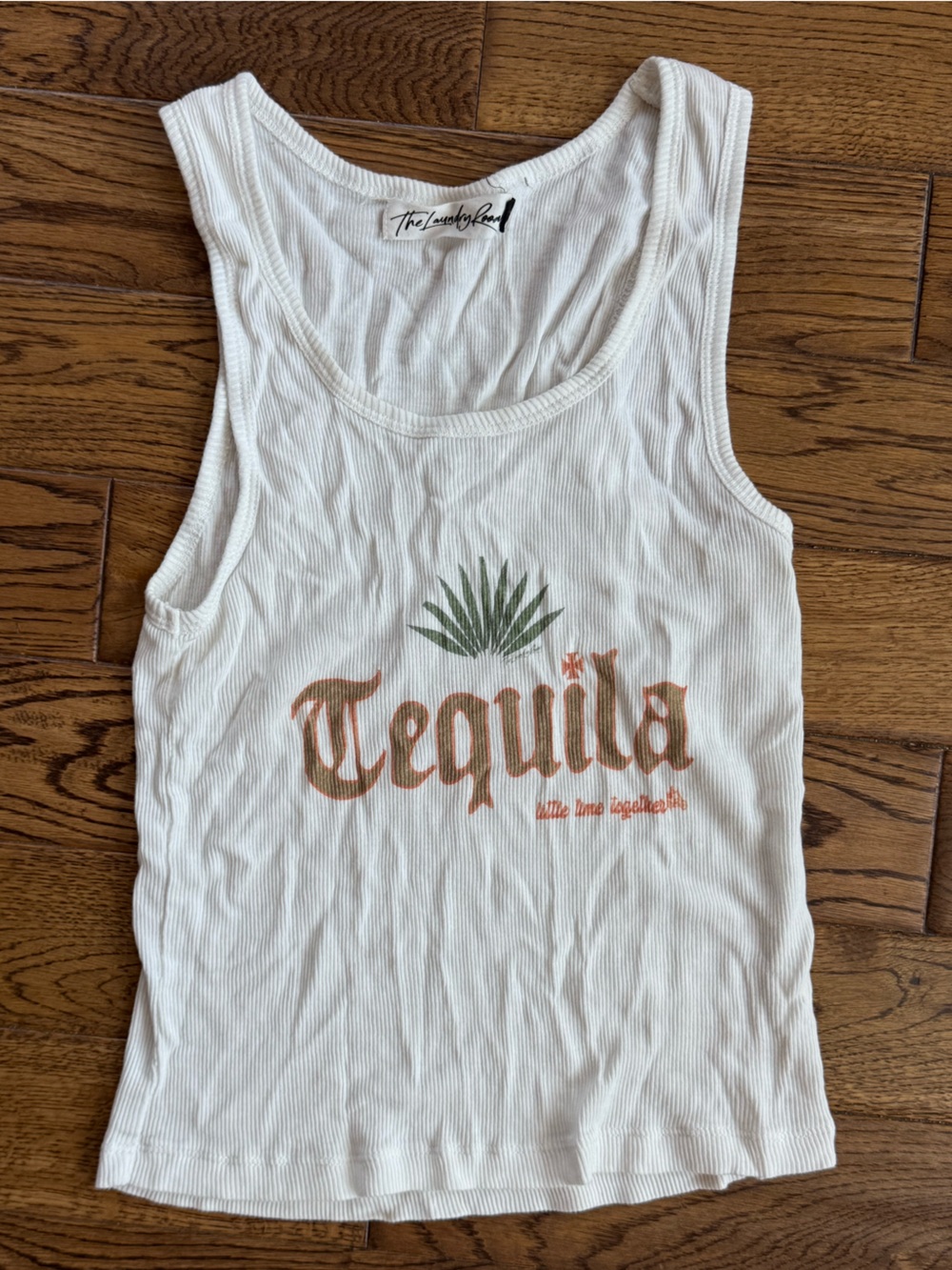 The Laundry Room Quinn Ribbed Tank Top White Graphic Boho Beachy
